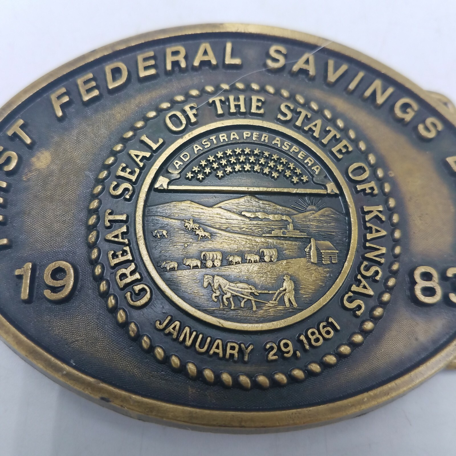 Vintage 1983 First Federal Savings Bank of Newton Kansas Belt Buckle Limited Ed