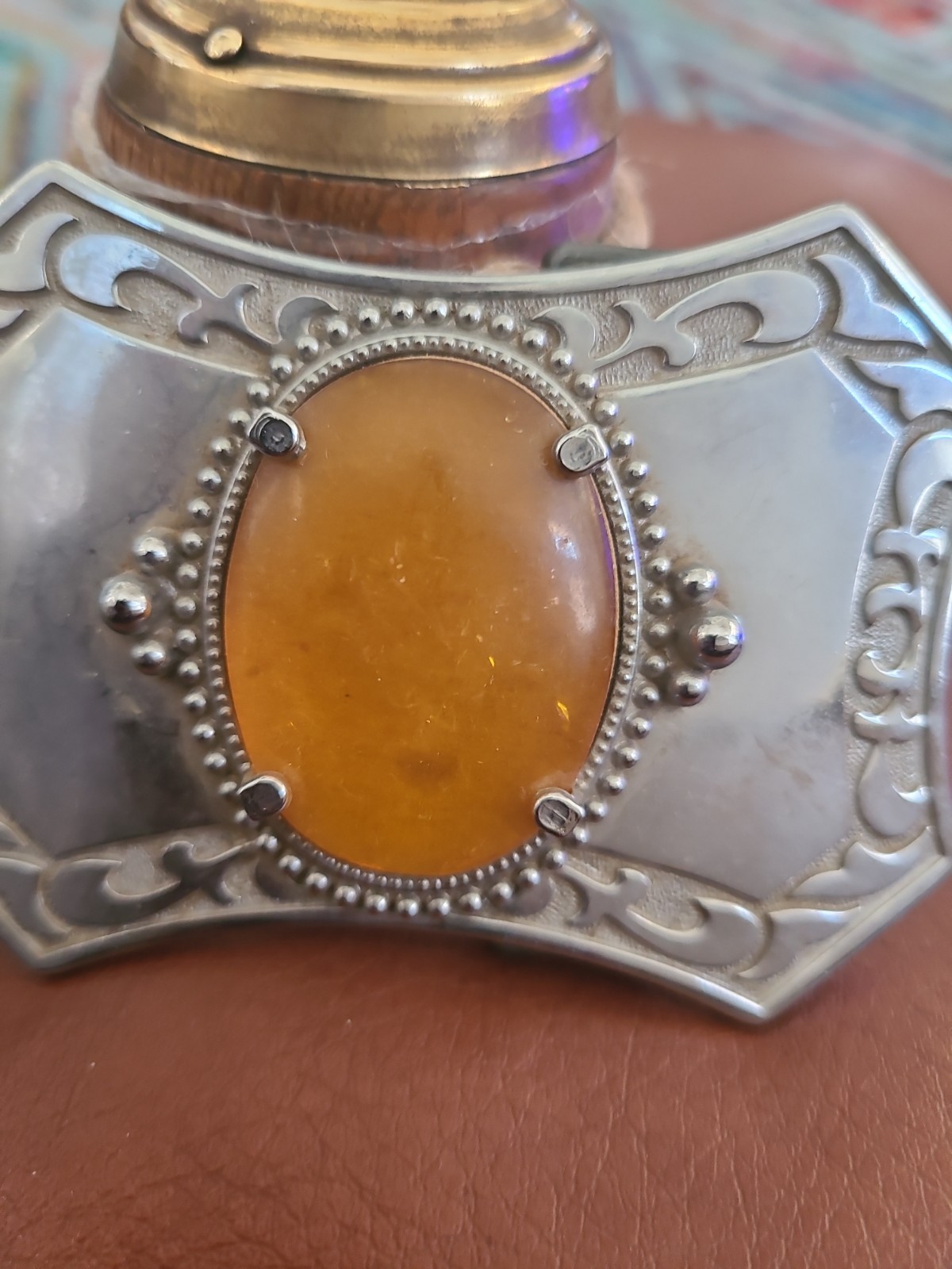 Vintage Beautiful Polished Stone Belt Buckle 4 X 2.5