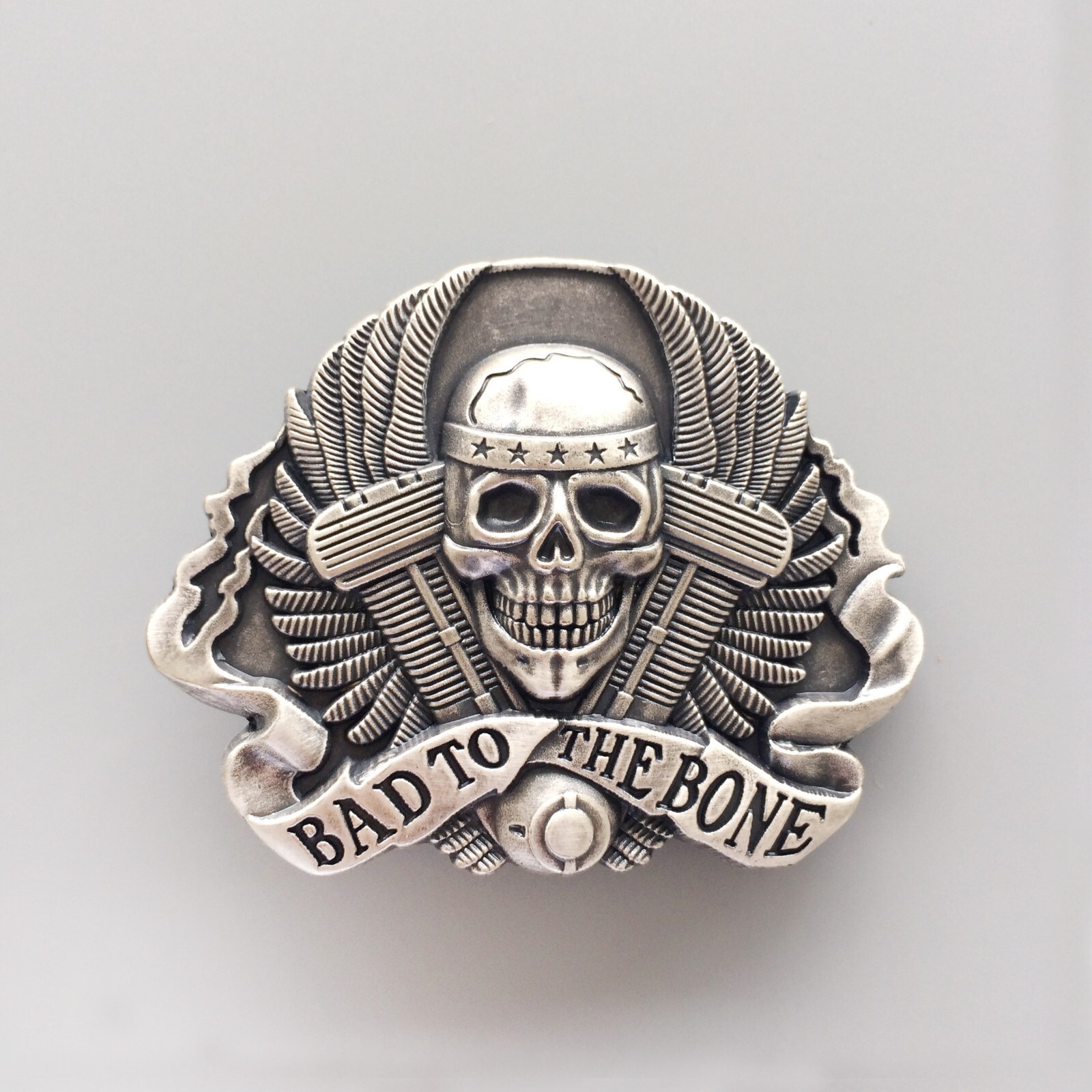 Vintage Silver Plated Biker Rider Skull Belt Buckle Boucle de ceinture