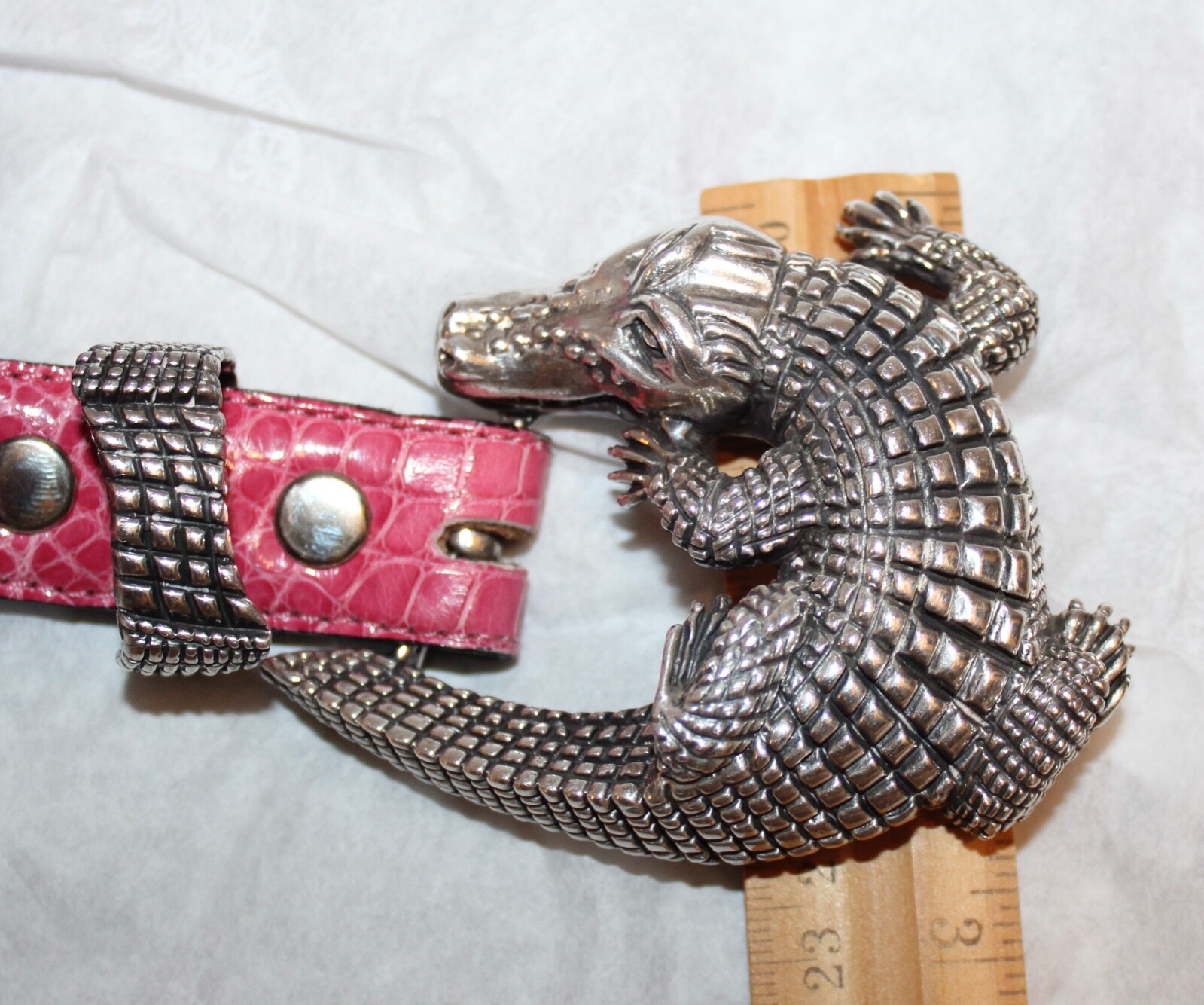 CROCODILE STERLING SILVER BELT BY ALEXANDER PINK ALLIGATOR 42