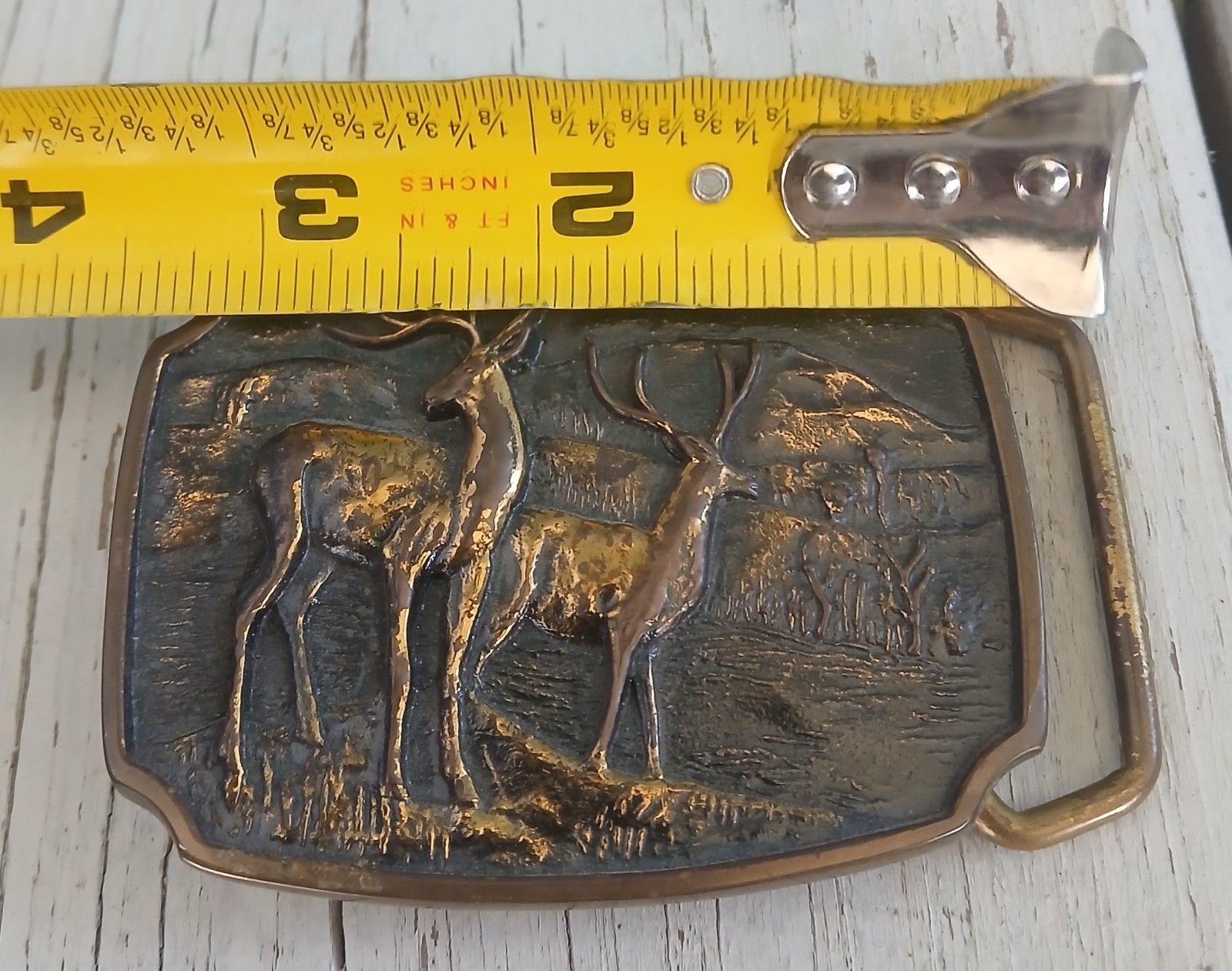 VtgBrassBeltBuckleDeerBuckHunterGoldWesternClassicBikerRockabillyUSACowboy70s80s
