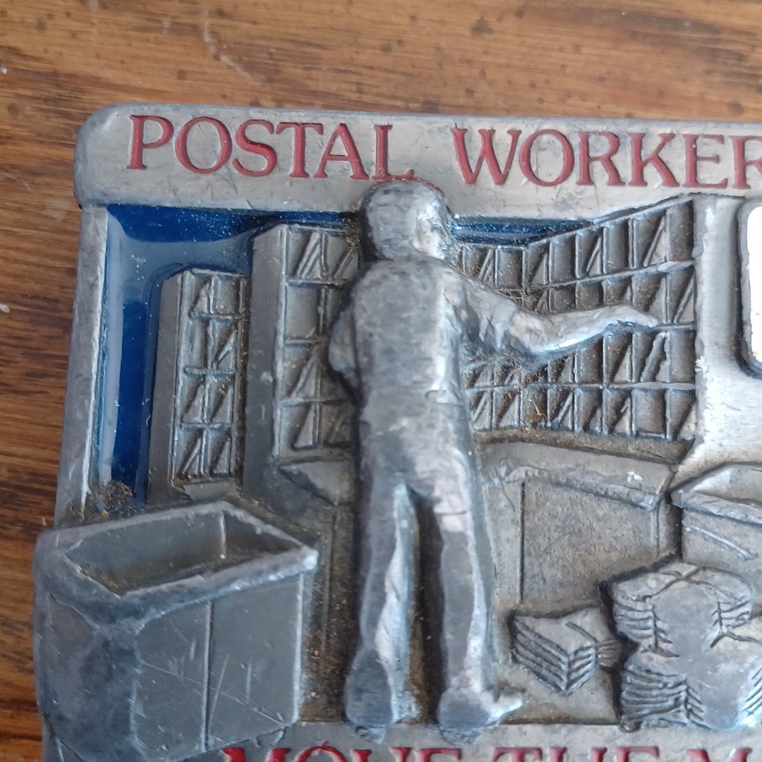 VTG Postal Workers Move the Mail US Postal Service Mailman Belt Buckle enamel