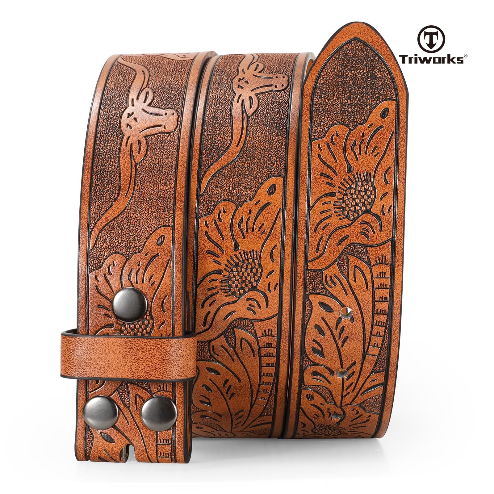 TRIWORKS Western Belts for Men without Buckle Cowboy Fit Size 46&Prime;-50&Prime;, Brown