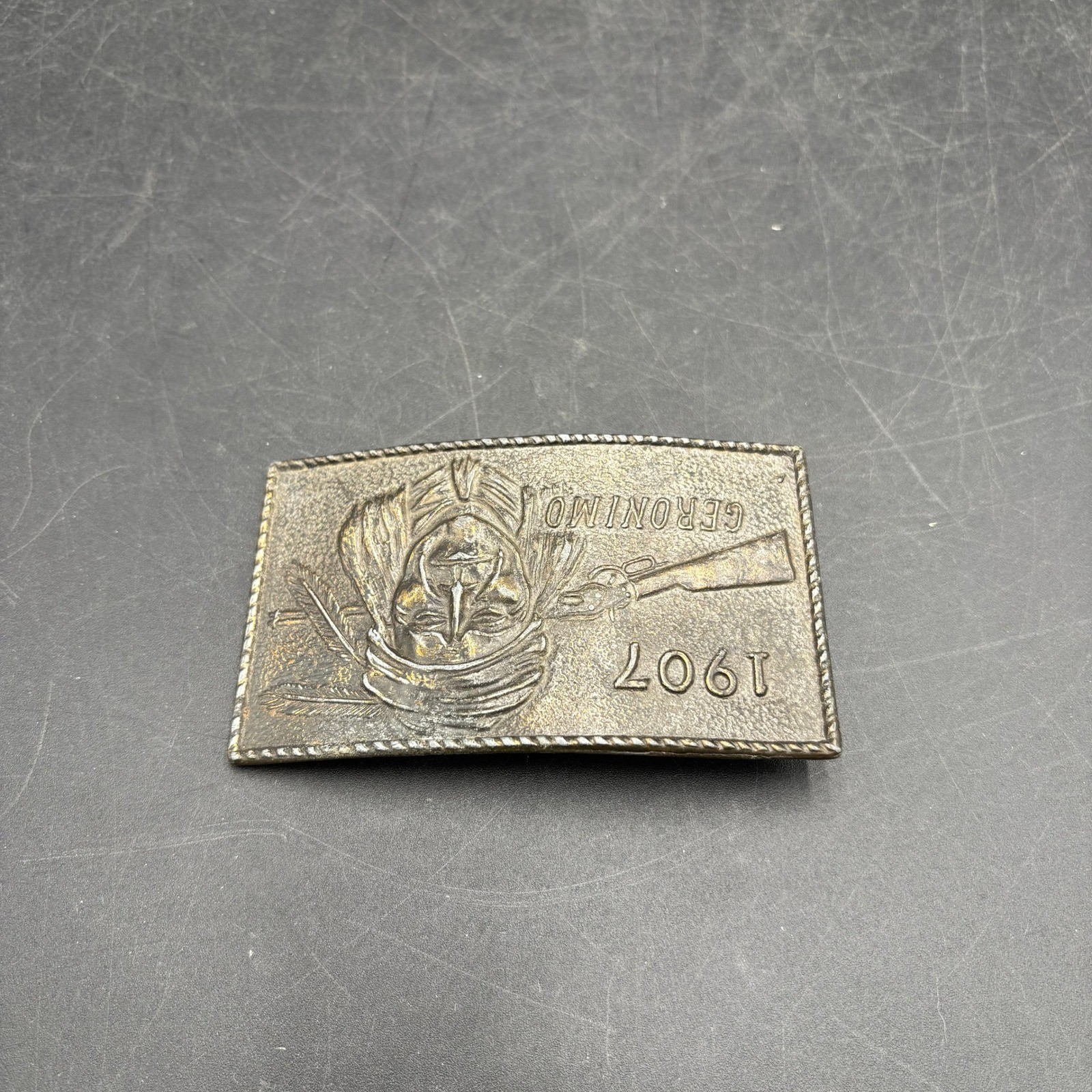 Vintage Geronimo 1907 Native American Apache Belt Buckle Western Americana Metal