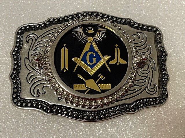 Masonic Symbols Belt Buckle Western Style Black and silver (W167)