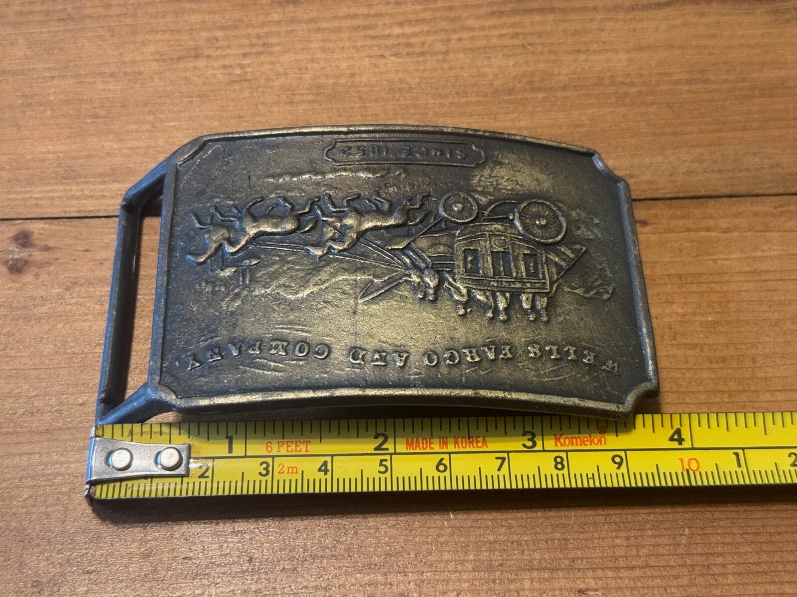 Vintage Wells Fargo and Company 1852 Stage Coach Rectangular Brass Belt Buckle