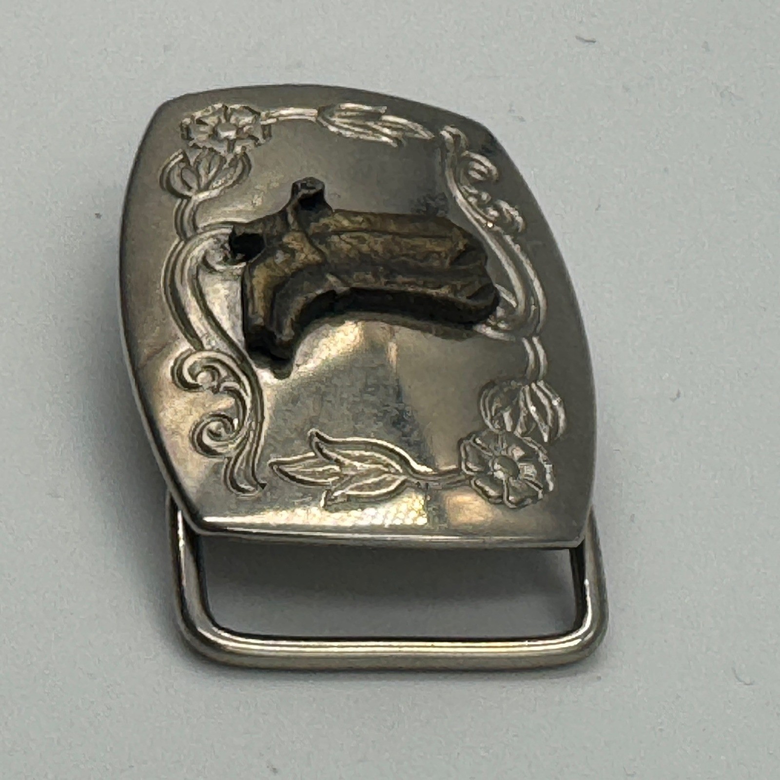Vintage Western Cowboy Boots Belt Buckle Silver Brass Tone Floral Made in USA