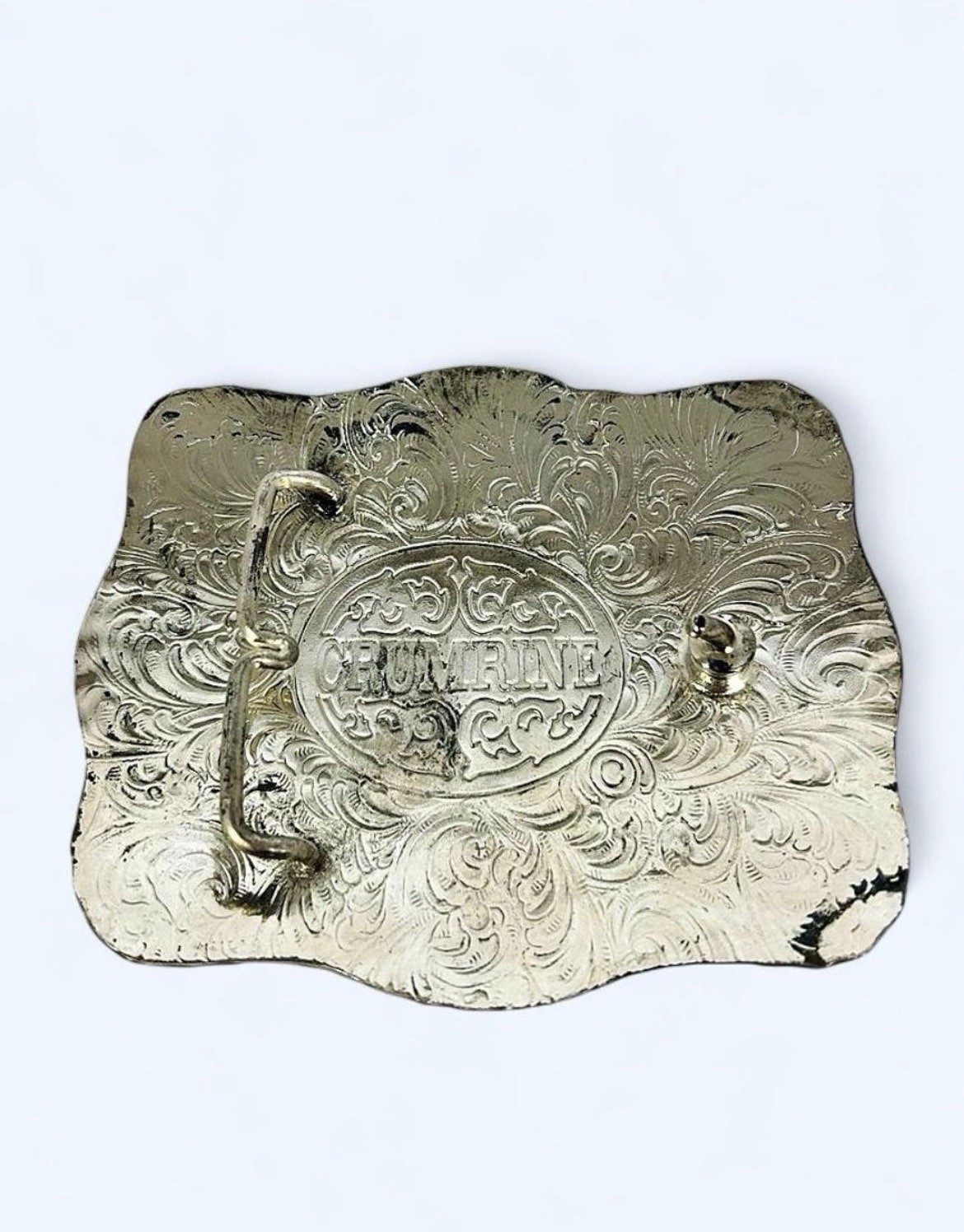 Vintage Crumrine Two-Tone Silver Gold Eagle Texas State Western Belt Buckle USA