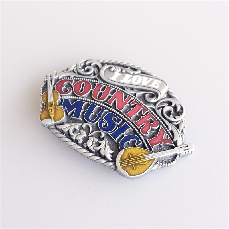 Vintage Style Enamel Western Country Music Belt Buckle