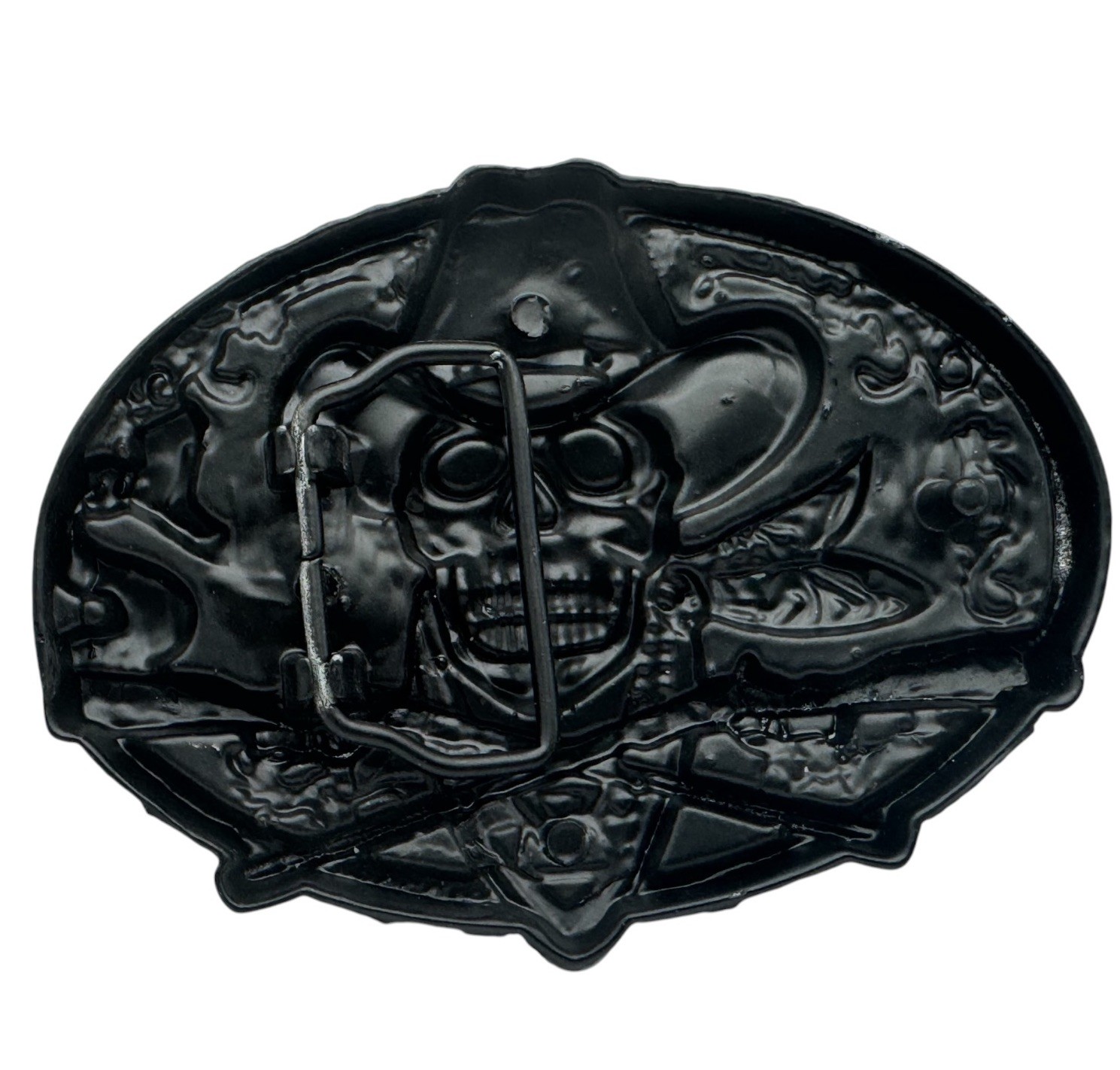 Dead Cowboy Belt Buckle Skull Crossed Guns Rattlesnake Motif Western Style