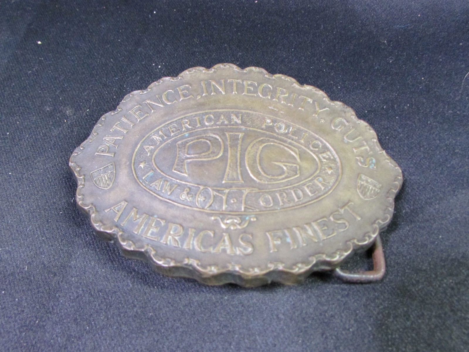 Tiffany Studio New York American Police PIG Brass Belt Buckle 3.5&Prime;x2.5&Prime;