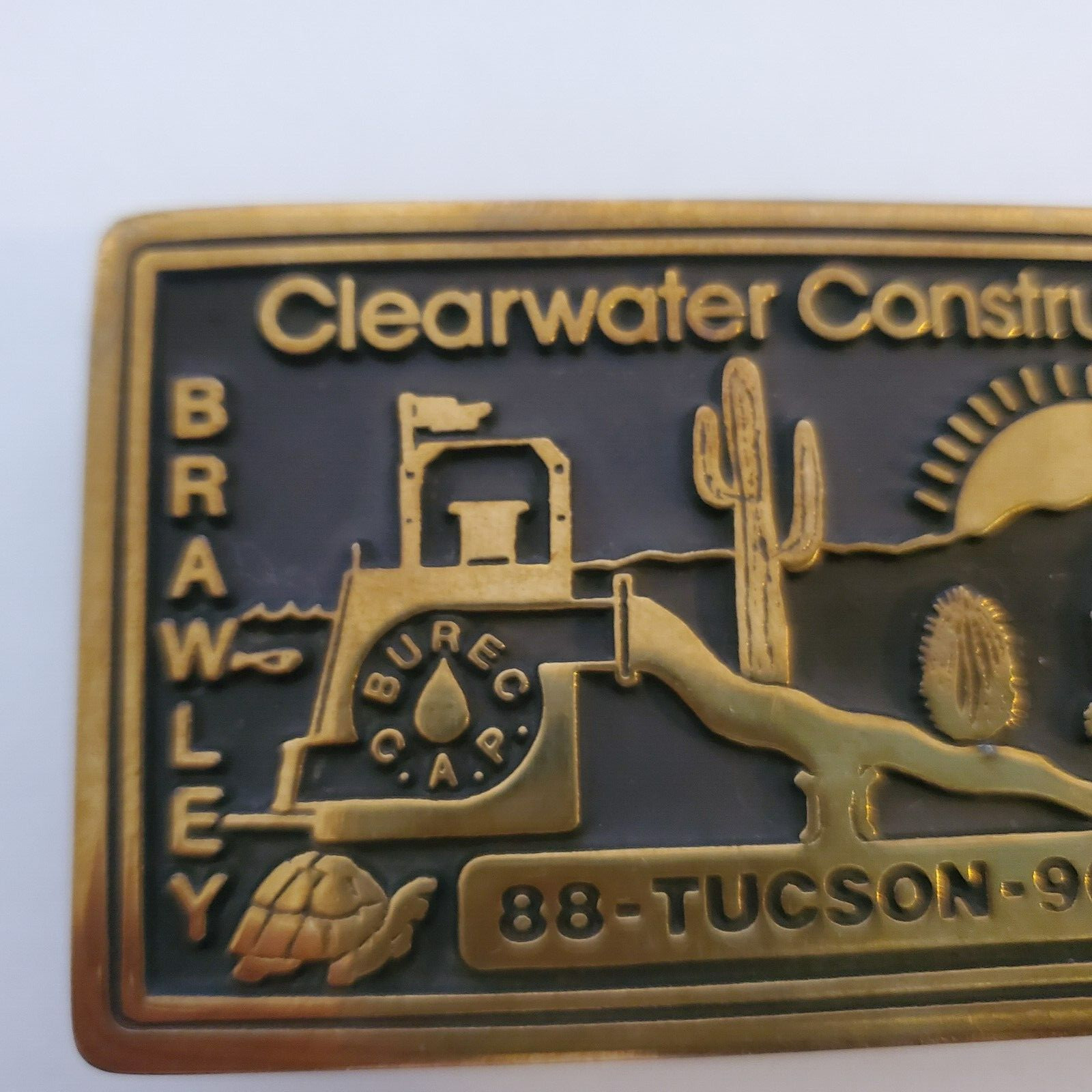 1988 Clearwater Constructors Brawley Brass Belt Buckle CAP Snake Tucson Arizona