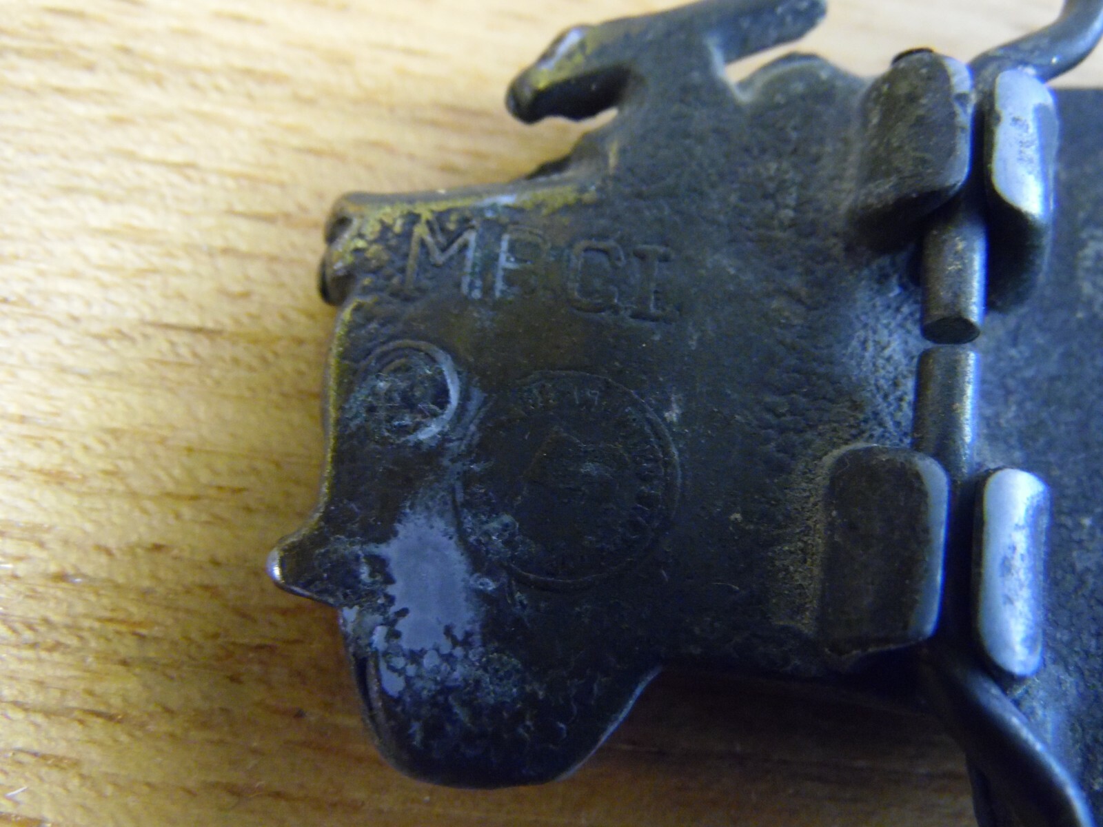 VINTAGE SOLID BRASS fire truck BELT BUCKLE-MADE IN USA M.B.C.I. FOR 1 1/2&Prime; BELT