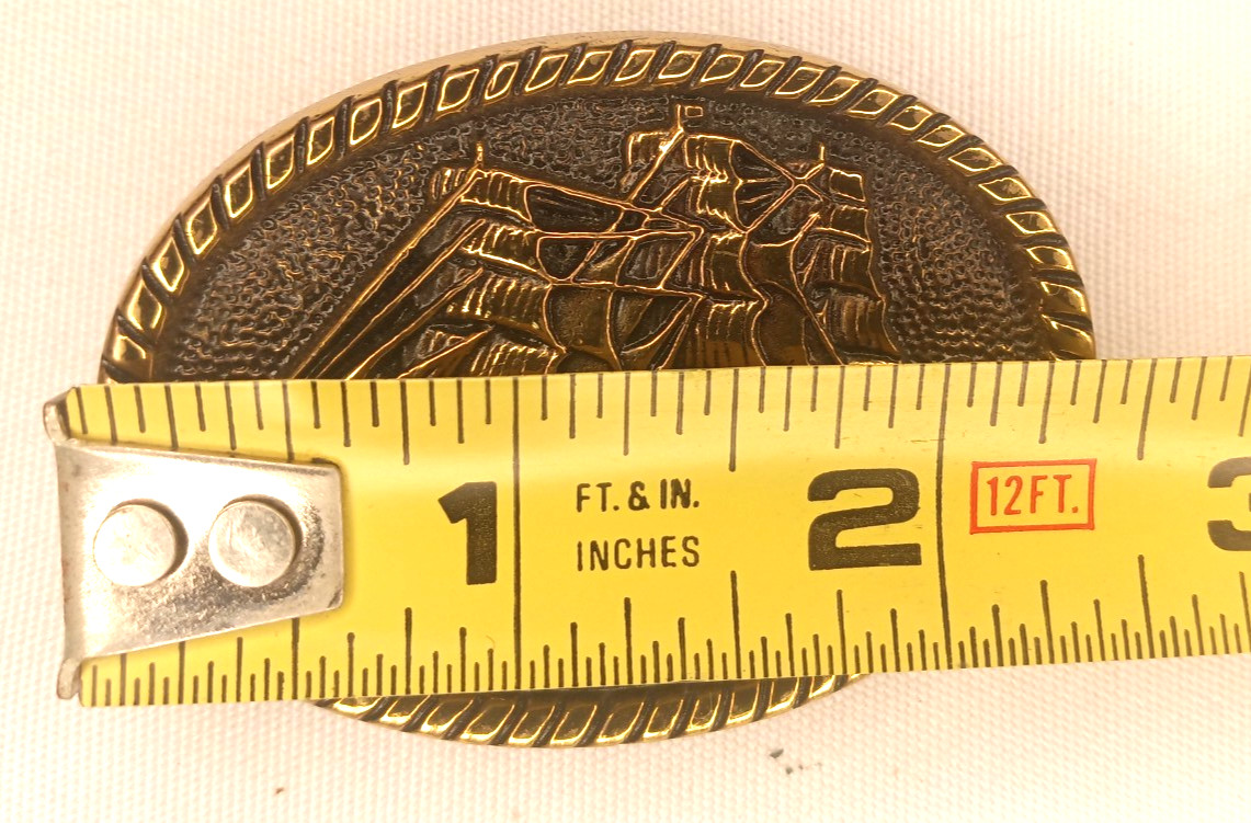 1985 VTG Sailing Ship 1.5&Prime; x 2.5&Prime; Brass Belt Buckle BTS Solid Brass Specialtes