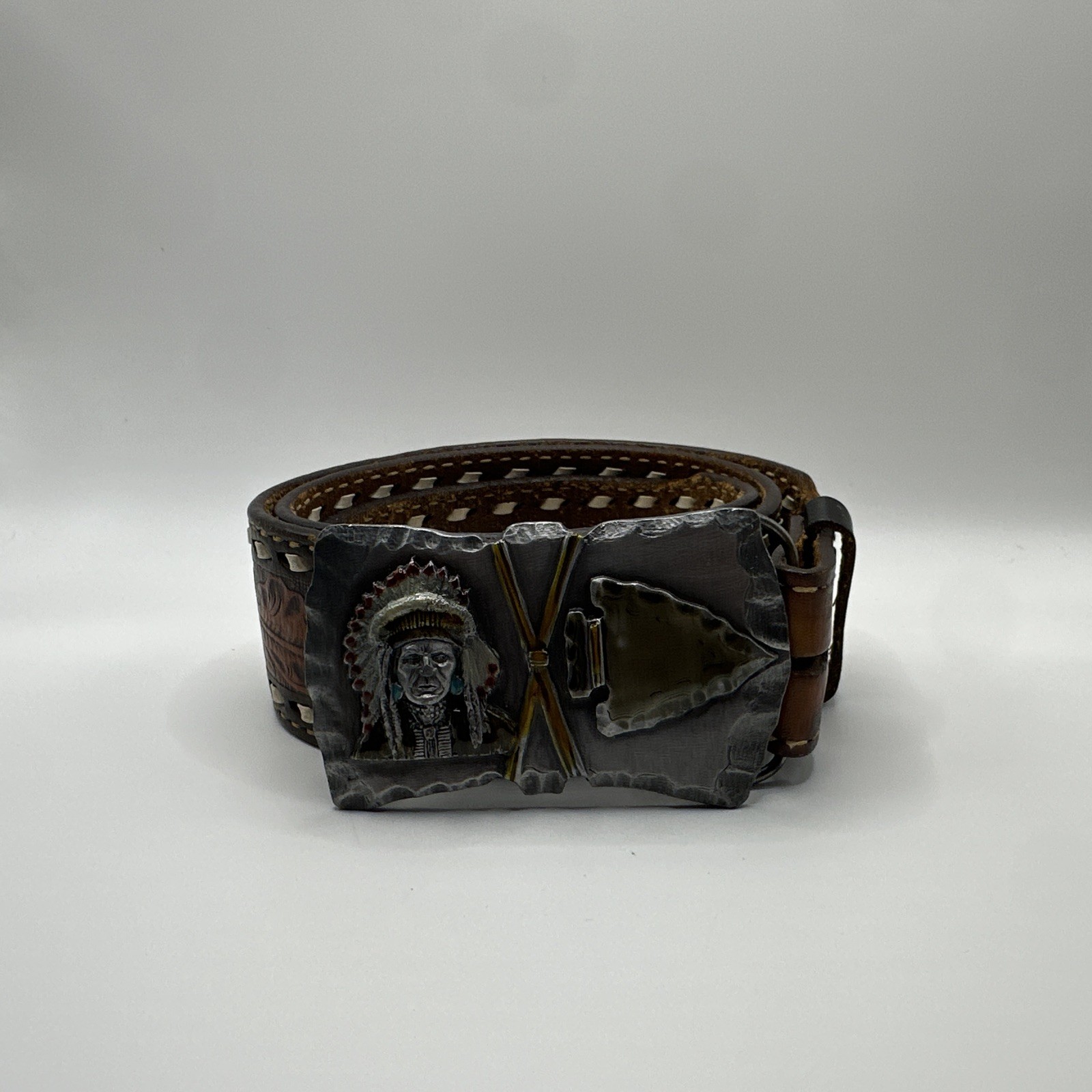 Arroyo 91 Grand Belt Buckle Native American Tooled Leather Belt 39 Inch