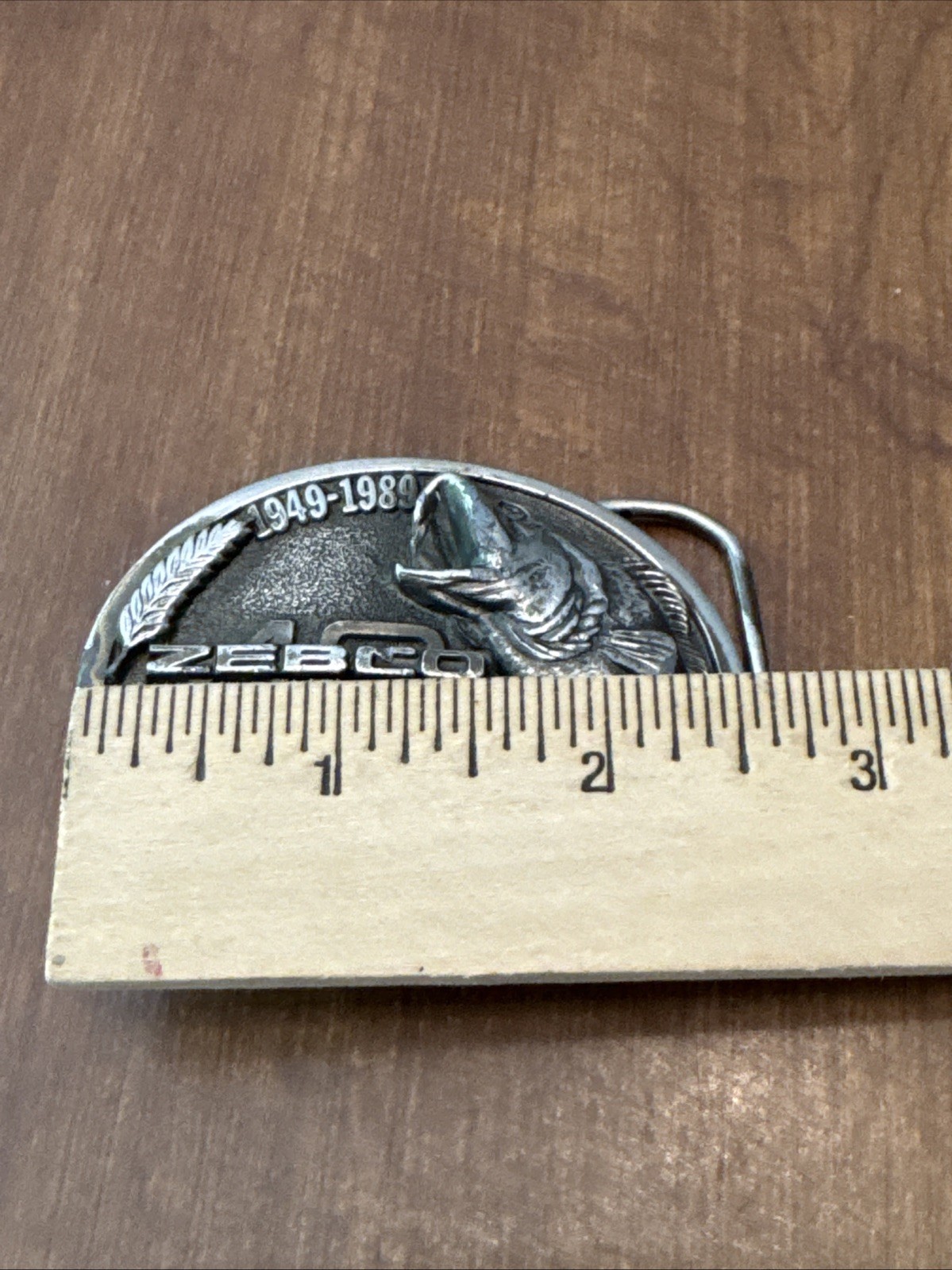 Vintage 1989 ZEBCO 40TH ANNIVERSARY Belt Buckle Limited Edition Fishing 2.75&Prime;