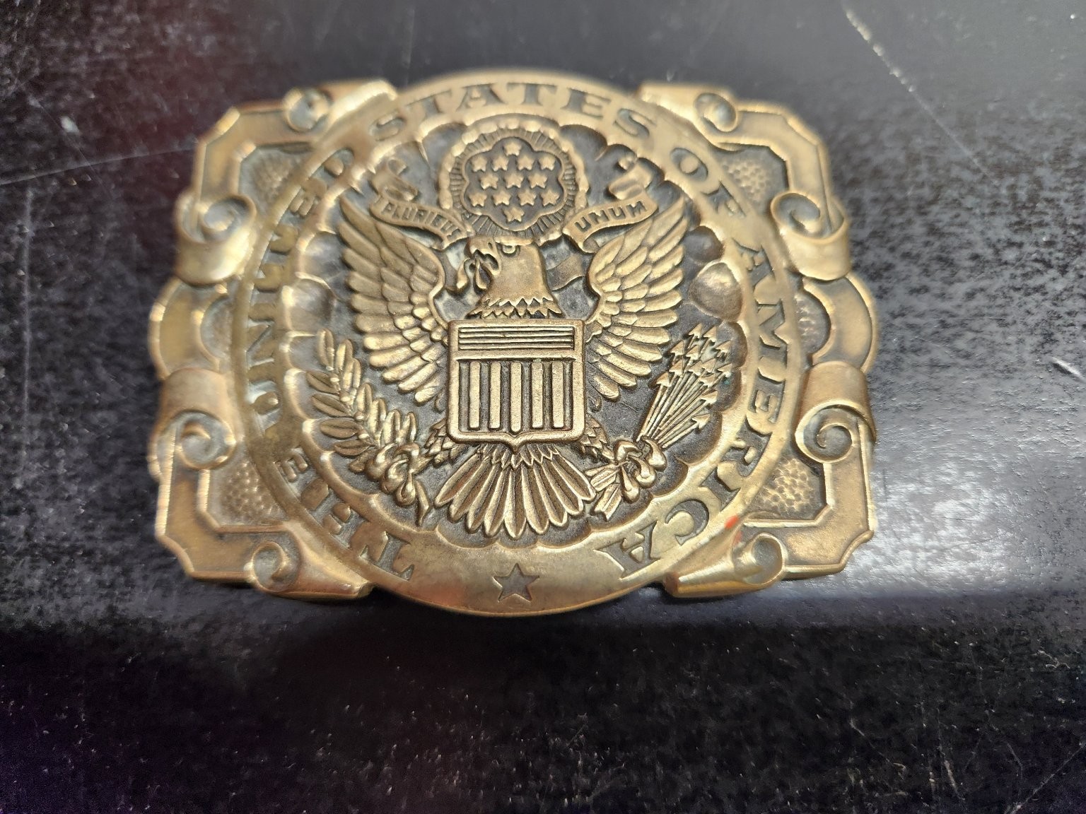 ADM Belt Buckle Solid Brass Great Seal USA Patriotic Western 3.5&Prime;x2.5&Prime;