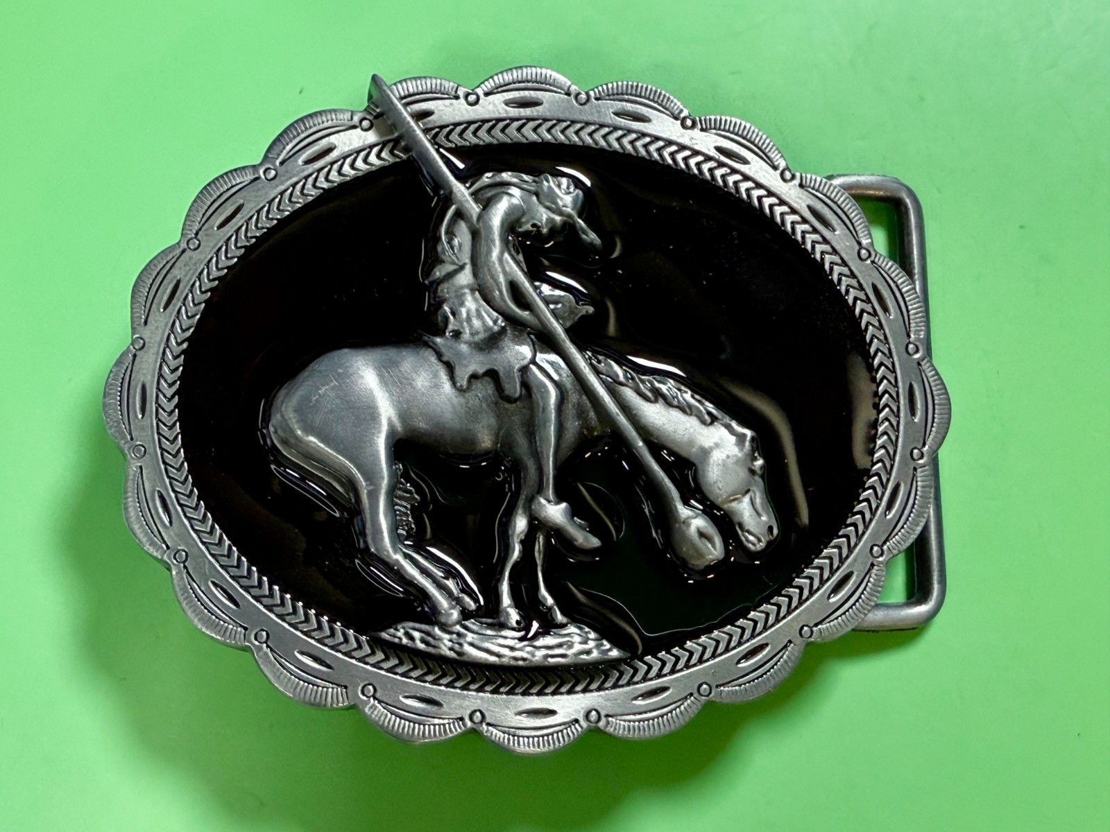 End of the Trail Native American Indian Saga Enameled Silver Color Belt Buckle