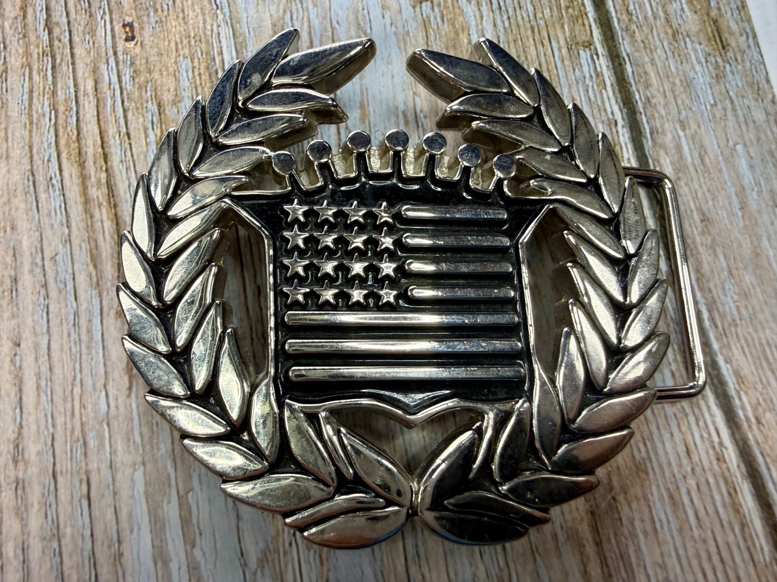 Famous Stars & Stripes Cadillac Crown Logo Olive Branch Silver Color Belt Buckle