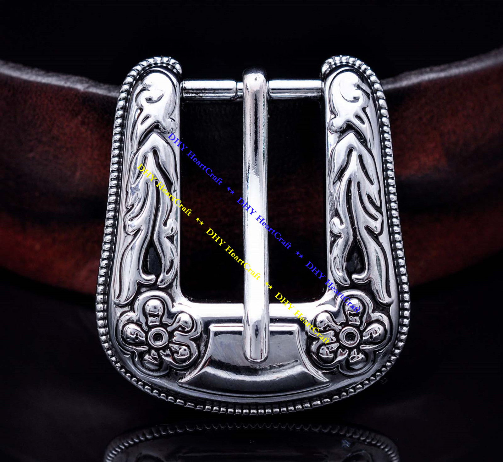 Western Style Engraved and Silver Plated Decorative Belt Buckle Fits 20mm Strap