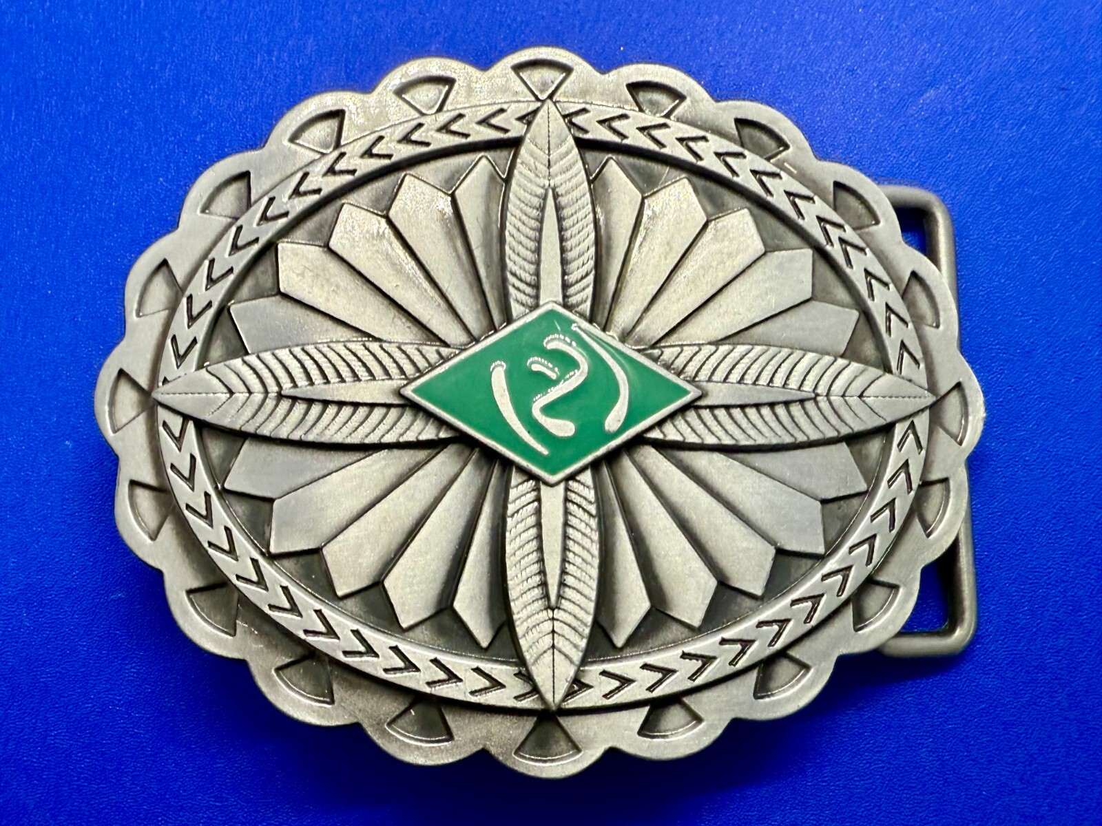 Southwestern Native Indian Tribal Art Style Green Colored Center Belt Buckle
