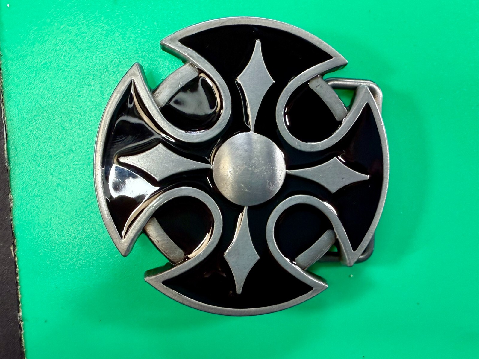 Maltese Celtic Iron Cross Religious Black Enamel Cutout Gothic Punk Belt Buckle