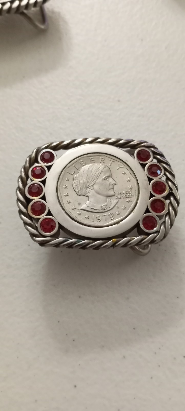 5 Vintage Stainless Steel Rhinestone Buckles Susan B Anthony Dollar 1979p