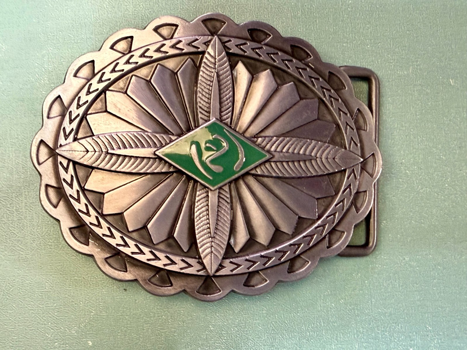 Southwestern Native Indian Tribal Art Style Green Colored Center Belt Buckle