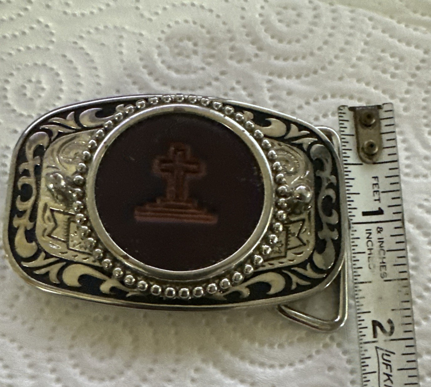 WESTERN STYLE BELT BUCKLE With Cross Silver Plated Unique