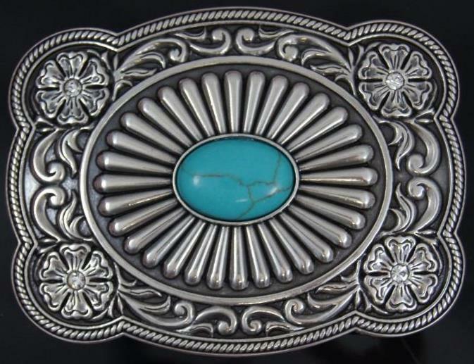 Nocona Western BLAZIN ROXX SILVER PLATED TURQUOISE STONE Belt BUCKLE 37974
