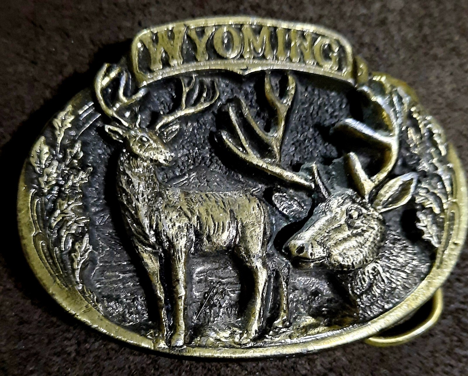 Vintage Wyoming Belt Buckle 1984 The Great American Products Brass Deer Buck