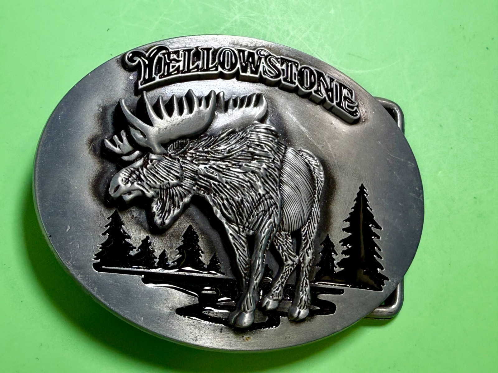 YELLOWSTONE National Park Moose Elk Wildlife Scene Silver Color Belt Buckle