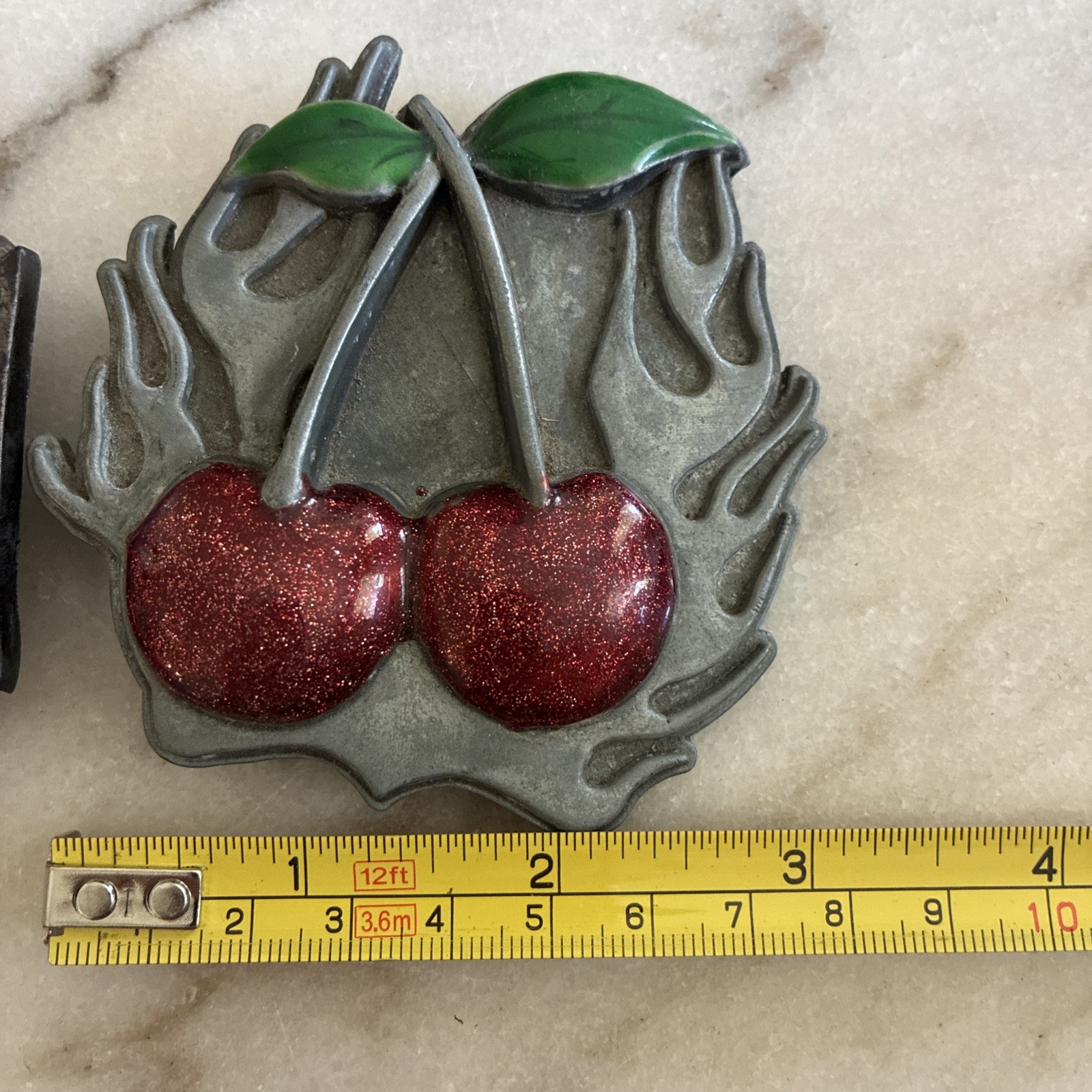 Lot Of 2 Motorcycle Belt Buckle Maltese Cross Skull & Cherries Rock N Roll Biker