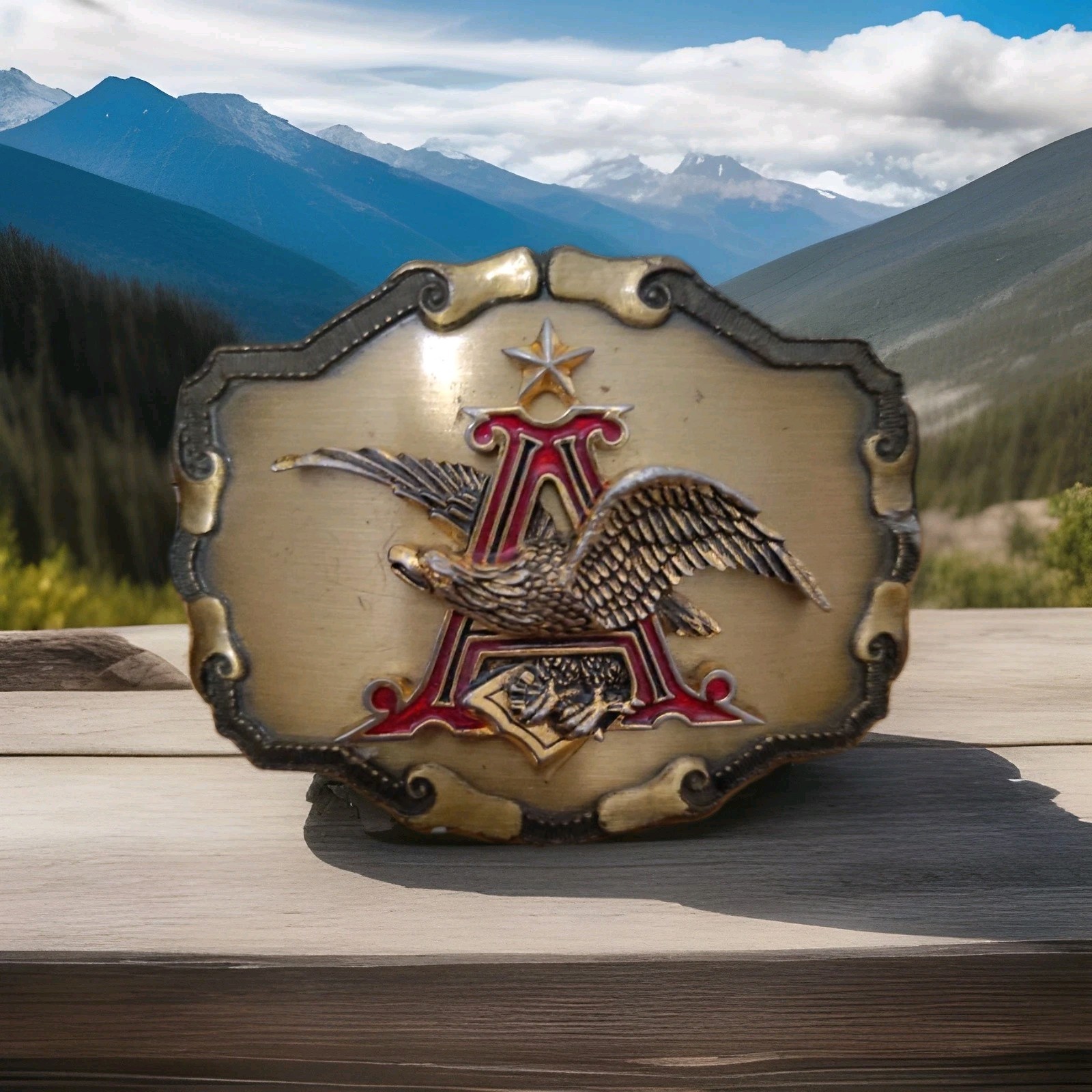 Vintage USA made ANHEUSER BUSCH belt buckle BRASS beer budweiser 1970s western