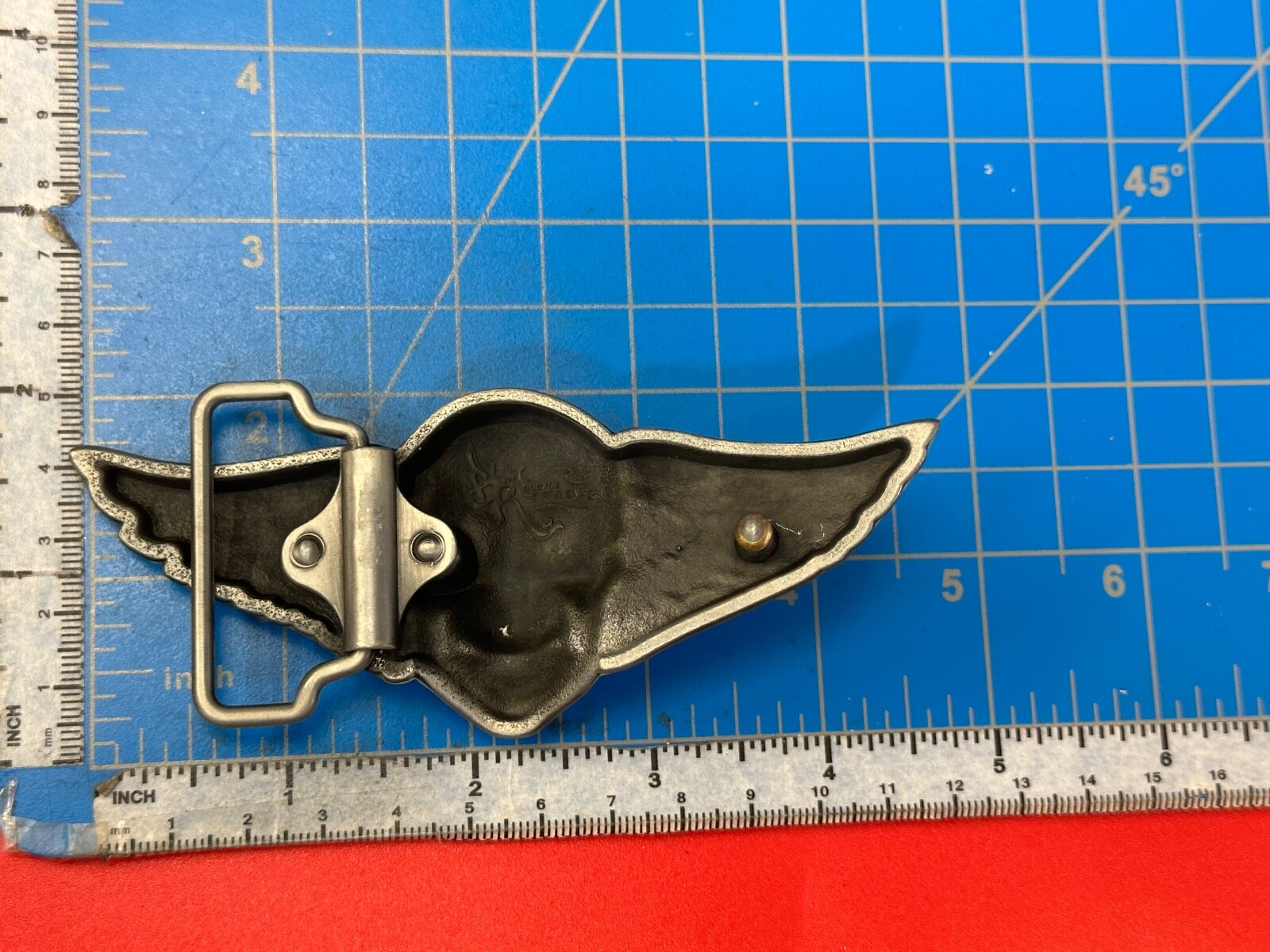 Skull With Fangs And Bright Red Eyes Cutout Large Wide Belt Buckle