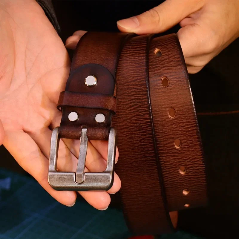 Vintage Leather Belt for Men Handcrafted Casual 3.8cm Width Distressed