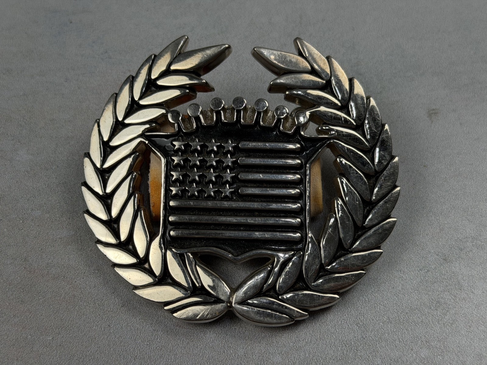Vtg Y2K Famous Stars and Straps American Flag Cadillac Chrome Belt Buckle 8387