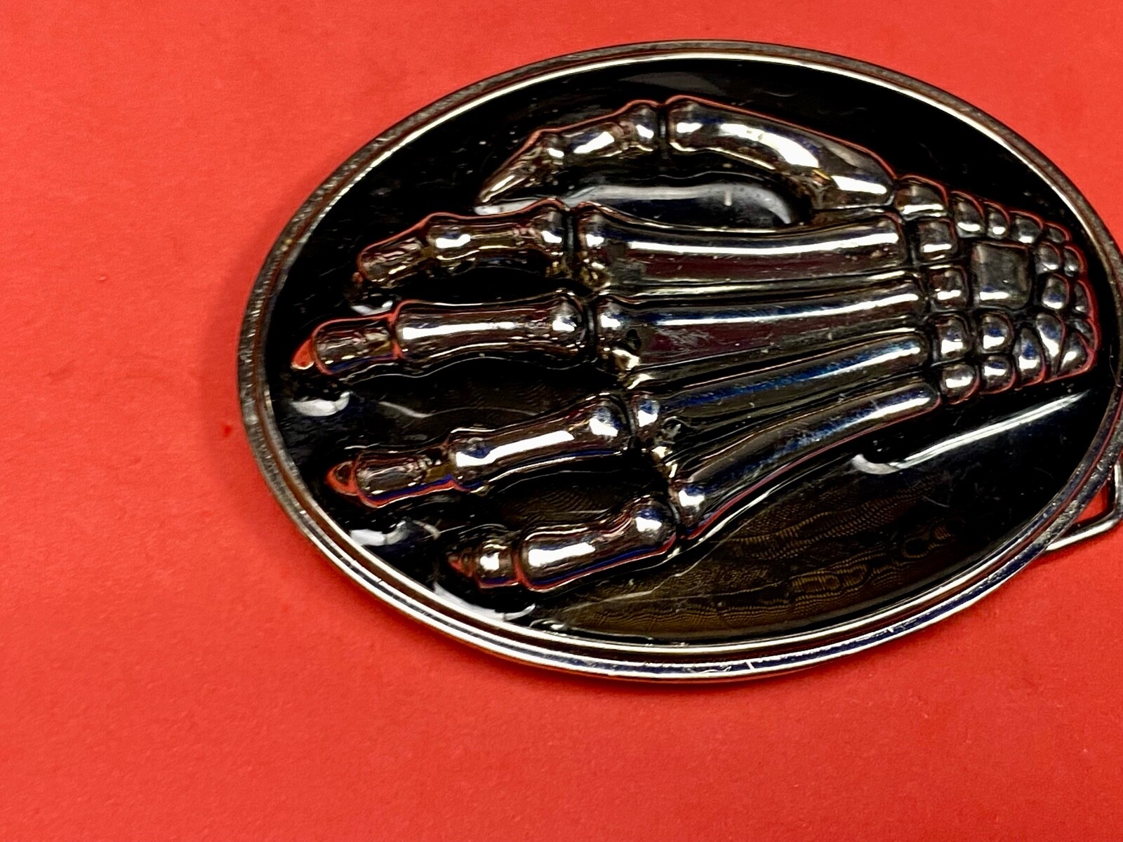 Skeleton Hand Fingers Bones Raised Claw Fingers Gothic Black Oval Belt Buckle