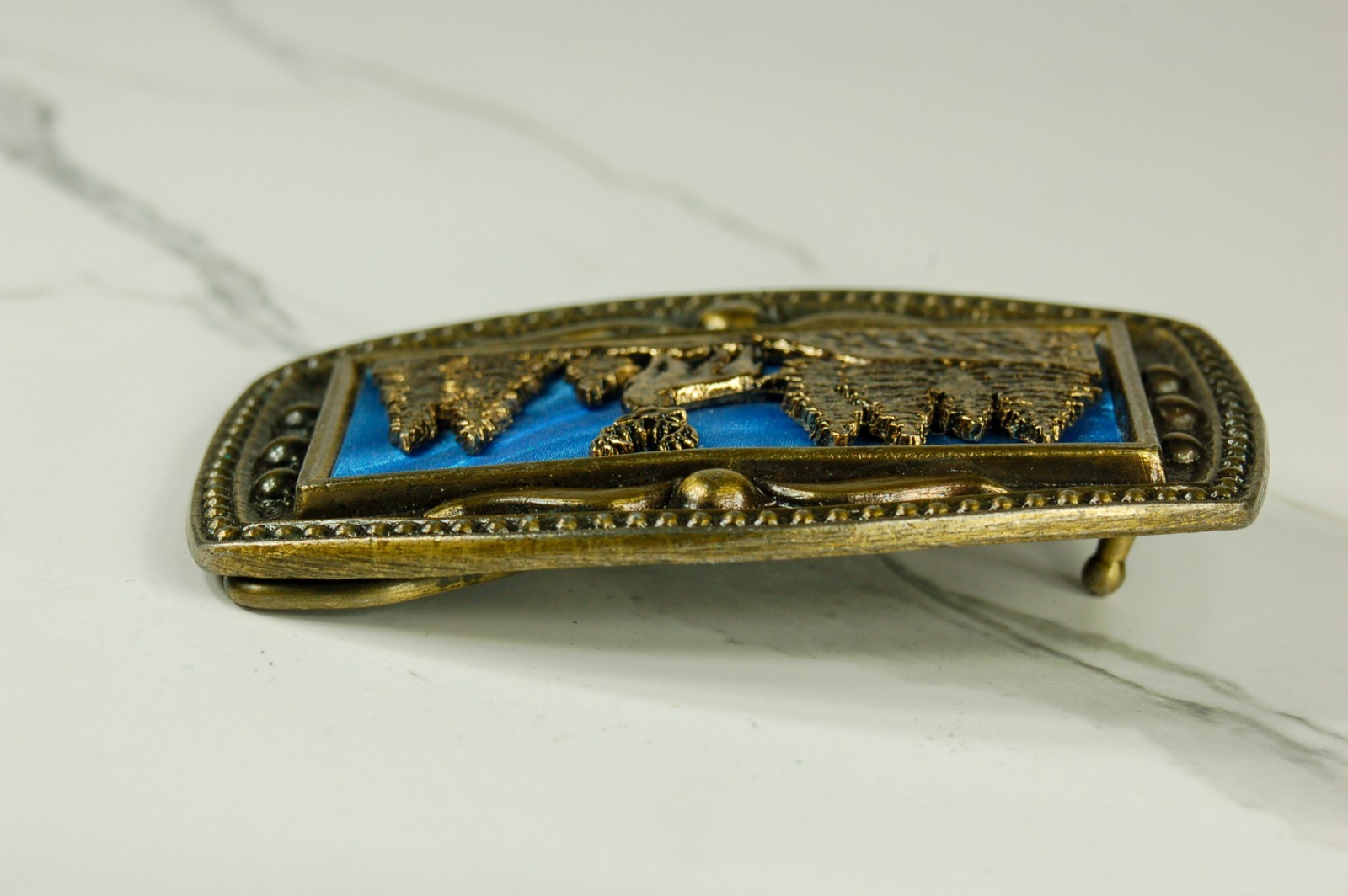 Stag and Trees in Moonlight brass belt buckle western