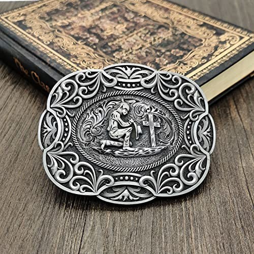 Celtic Cross Horse Religious Belt Buckle Western Cowboy for Men Leather Snap