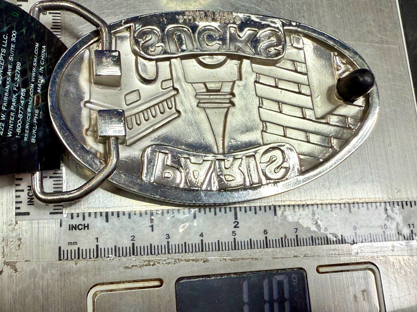 Paris Sucks! Blue Moon Creations Silver Tone Funny Tourist Gift Belt Buckle