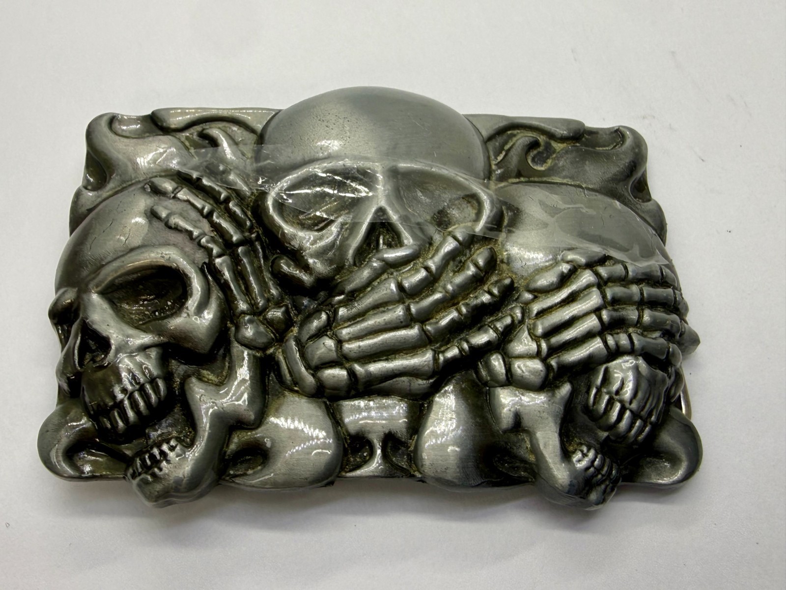 Three-skull Hear No Evil See No Evil Speak No Evil Gothic Punk Belt Buckle