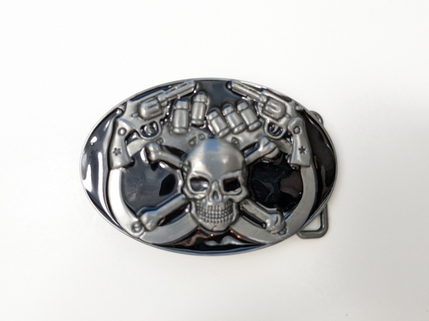 Biker Skull Pistol Revolver Gun Hand Cuffs Belt Buckle NEW Metal outlaw
