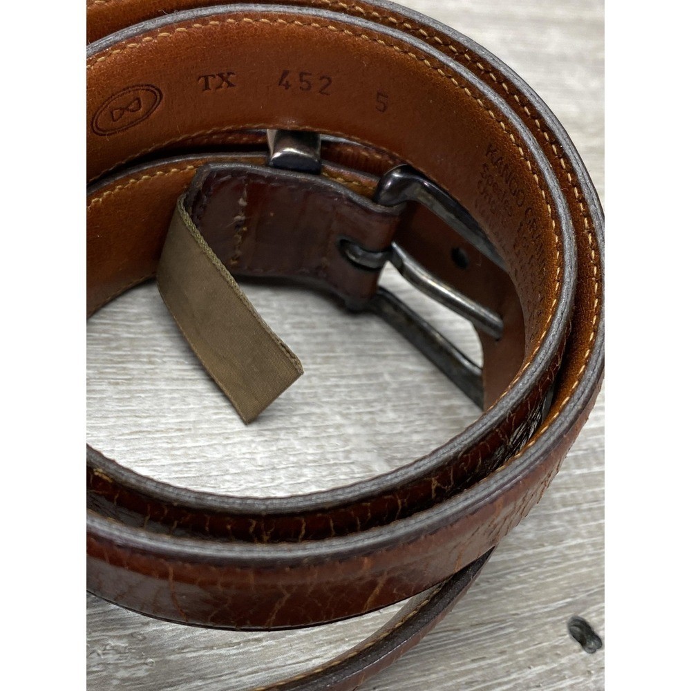 Trafalgar Kango Calf Belt Mens 34 Brown Leather Handmade USA Dress Buckle