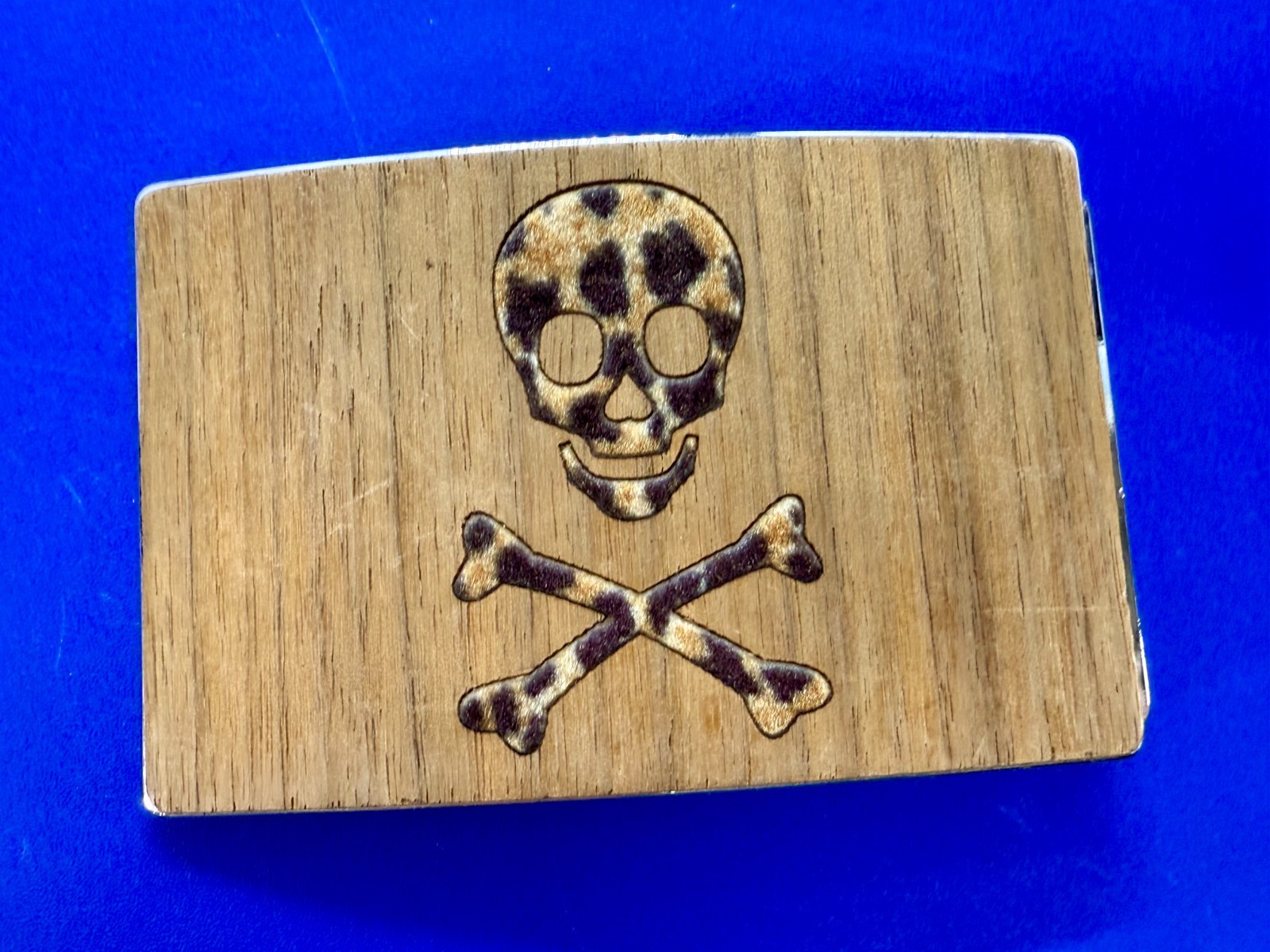 Skull & Crossed Bones Pirate Flag Poison Sign Biker Punk Vibe Wooden Belt Buckle