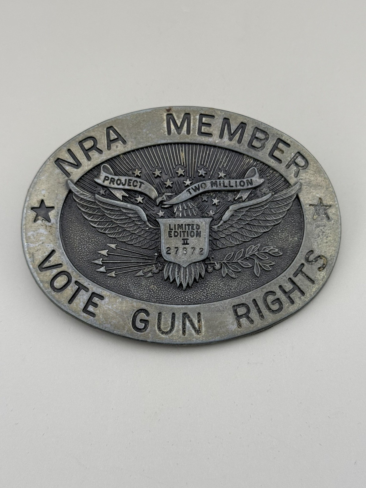1980s NRA Member Vote Gun Rights Project Two Million Numbered Belt Buckle