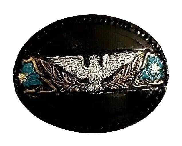 EAGLE Leather BELT BUCKLE Handmade Sm BLACK Western/Biker w/ Hand-painted Colors