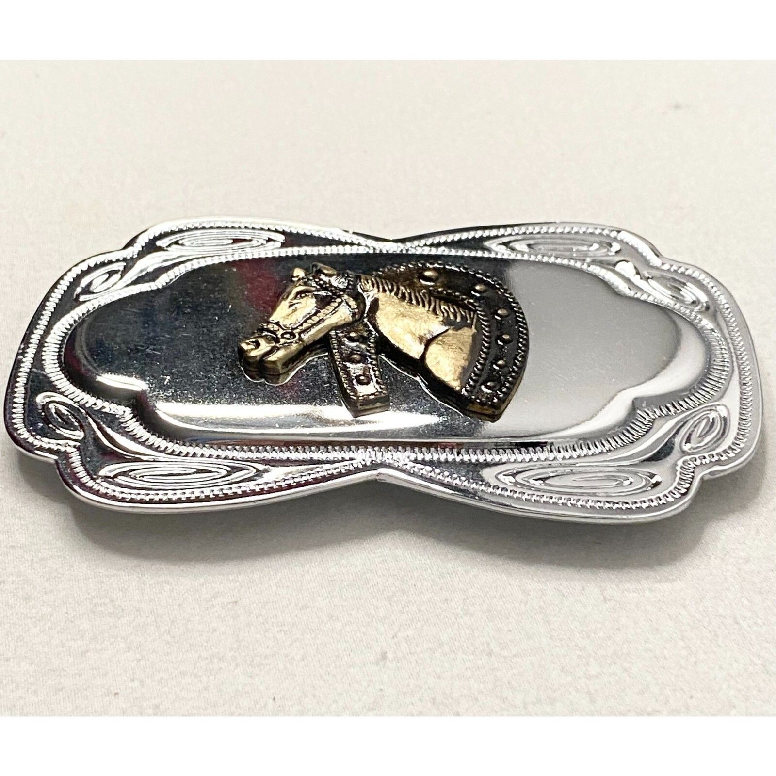 Bronze Horse And Horseshoe Embossed Silver Tone Belt Buckle Western