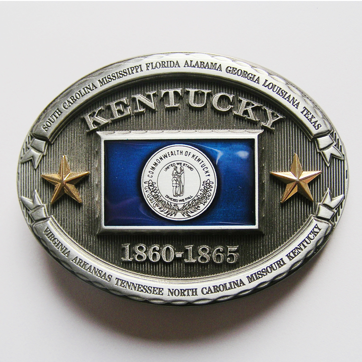 PATRIOTIC BLUEGRASS STATE OF KENTUCKY FLAG BELT BUCKLE