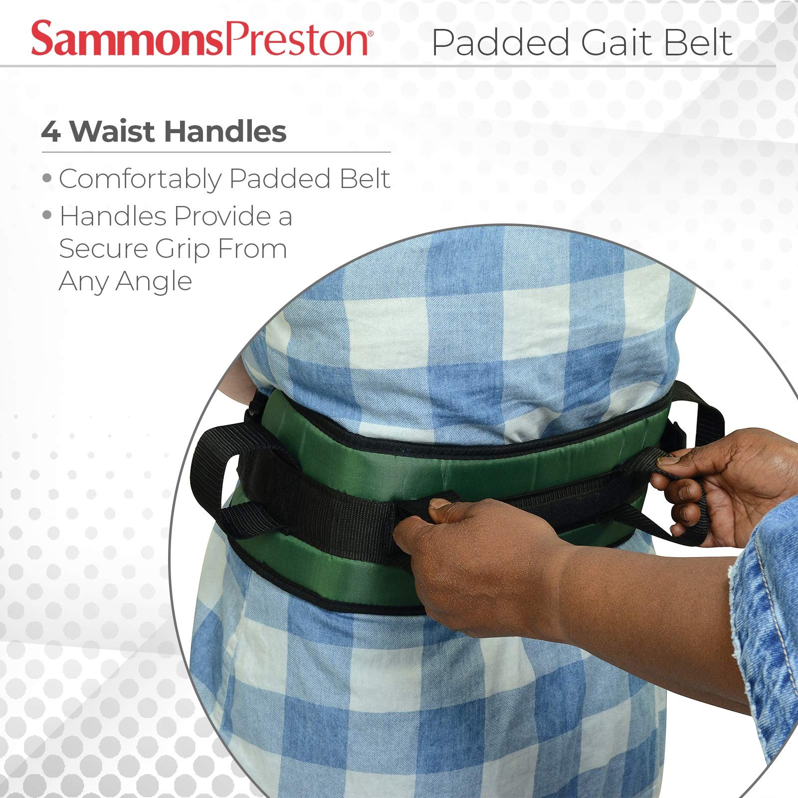 Sammons Preston Padded Gait Belt with Handles, 5.5&Prime; Wide Large – Black, Grey